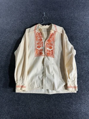 Camisa túnica de algodón hippie bordada de los años 60 para hombre XL botones de hueso boho Foto 1 de 4