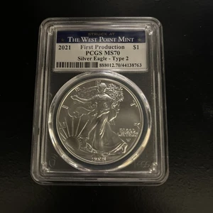 2021 1 $ American Silver Eagle 1oz Type 2 First Production PCGS MS70 - Bild 1 von 2