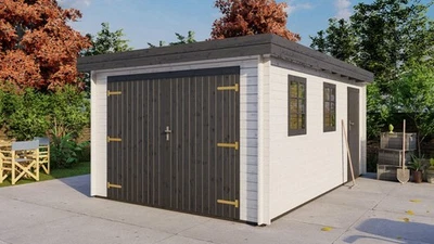 Flachdach Garage Holz 510 x 330 Holzgarage mit Holztor Blockbohlen Schuppen - Bild 1 von 4