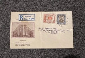 CEYLON SRI LANKA 1949 FDC Independence Day REGISTERED COVER COLOMBO - Picture 1 of 2