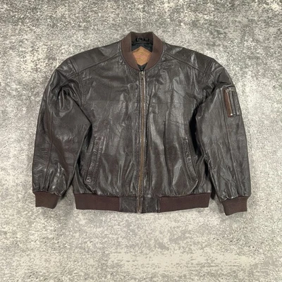 Vintage Weekends Leather Jacket Mens Medium Brown Bomber Lined 80s Tech Pocket - Image 1 of 4