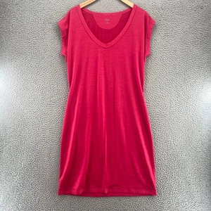 Icebreaker Dress Womens Large Pink Wool T Shirt V Neck Cap Sleeve Mini Stretch - Picture 1 of 11