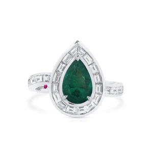 Natürlicher Kolumbien lebendiger grüner Smaragd Ring 2,48 ct. Birnenform massiv Gold GRS - Bild 1 von 10