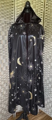 Cape Celestial Black Gold Glitter Star Moon Hooded Target Cosplay Festival OSFM - Image 1 of 4
