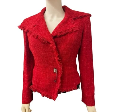 全新 带标签 女式 Express 羊毛混纺 红色西装外套 - 尺码 3/4 — 第 1/3 张图片