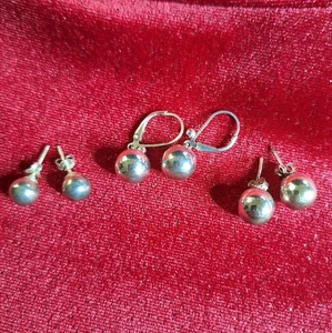 Sterling Silver .925 Round Ball Stud Earrings Lot of 3 Pair - Picture 1 of 15