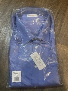 Van Heusen Men's 17 34/35 XL Shirt Danish Blue Collared Poplin Long Sleeve - Picture 1 of 5