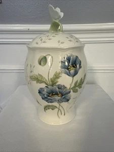 Lenox Butterfly Meadow Small Canister with Blue Butterfly Lid Cookie Jar 8 3/4" - Picture 1 of 10