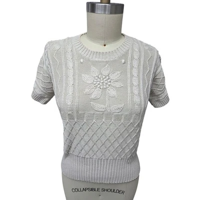 Pullover Floral Tejido Marfil Algodón Pima Conexión Peruana Años 80 De Colección Cottagecore Foto 1 de 4