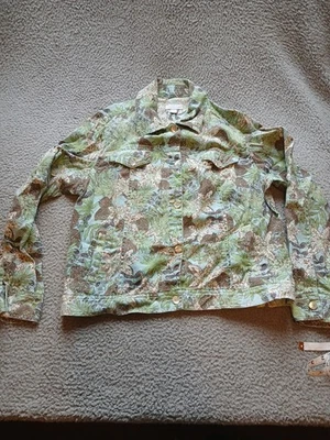 Chaqueta Charter Club Mujer L Grande Azul Floral Cuello Abotonado Manga Larga Foto 1 de 4