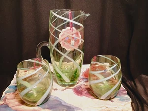 Vetrena Arte Di Murano Green Swirl Glass Pitcher & Glasses Alesandro Coppola NWT - Picture 1 of 13