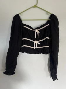 Top estilo corsé lazo calado delantero talla M manga globo abullonada terciopelo renacentista - Imagen 1 de 6