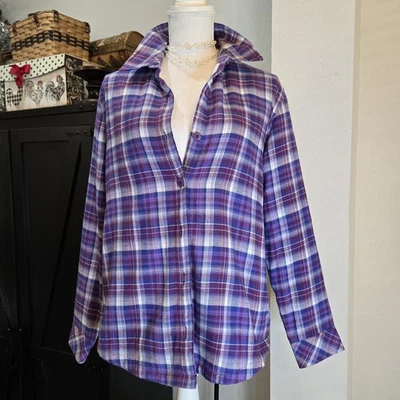 Ladies Riders Lee Flannel Shirt Lined Purple Blue Plaid M.  18 - Image 1 of 4