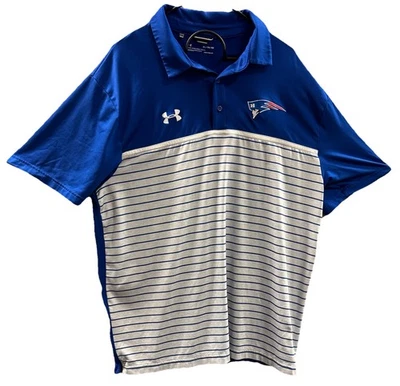 Polo masculino Under Armour Heat Gear New England Patriots XL listras azuis e brancas - Imagem 1 de 4