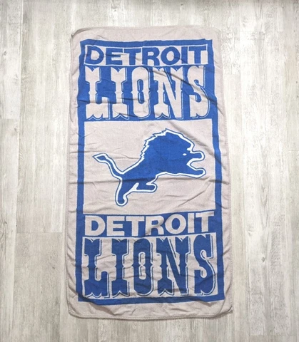 Vintage 80s 90s Detroit Lions Beach Towel Cotton 27.5x51" NFL Football Cover