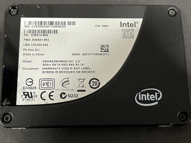 Intel SSDSA2SH064G1GC 64GB 2.5" SATA Solid State Drive - Image 1 of 1