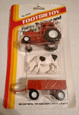 1985 TOOTSIETOY Farm Tractor & Trailer Hitch Up Cow Die Cast Metal #2876 - Image 1 of 4