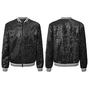Kids Girls Outerwear Sparkly Coat Front Zip Up Baseball Jackets Hip-Hop Shiny - Picture 1 of 63