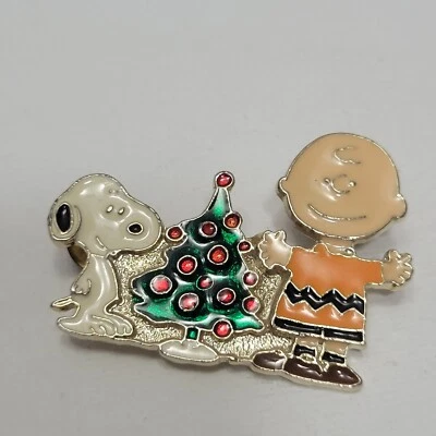 Prendedor de solapa de árbol de Navidad marrón Starline Snoopy & Charlie de colección USF Inc esmalte Foto 1 de 4