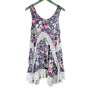 Umgee USA Krepp transparente Spitze zierlich asymmetrisch Southern Boho Tank Top, Gr. L - Bild 1 von 10