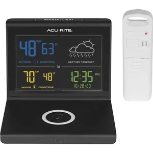 WEATHER FORECASTER WITH WIRELESS CHARGING PAD ALARM CLOCK WITH INDOOR/OUTDOOR TE - Picture 1 of 9