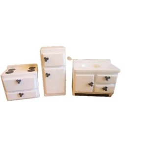 Vtg Handmade 50’s Wooden Doll House Furniture Lot Kitchen Fridge Stove 3 Pc mini - Picture 1 of 6