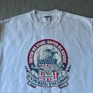 Vintage Jerzees Sweater Mens Medium White Sweatshirt Activewear USA Freedom 90s - Picture 1 of 11