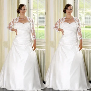 Satin Wedding Dresses with Lace Jacket Plus Size Beach Boho Elegant Bridal Gowns - Picture 1 of 11