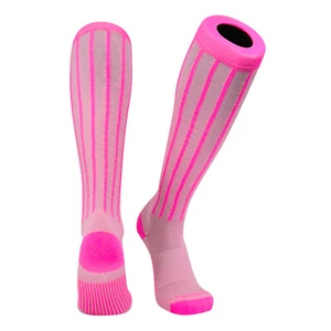 MK Socks Baseball Softball Pinstripe Knee high Socks - Pink - Picture 1 of 4