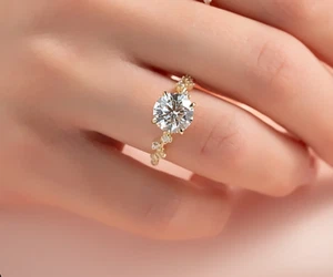 18k Yellow Gold Solid Engagement Ring 2.30 Ct Round Cut IGI Lab Created Diamond - Picture 1 of 16
