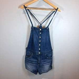 American Eagle Blue Denim Overall Shorts Womens Sz S Shortalls  Festival Summer - Picture 1 of 19
