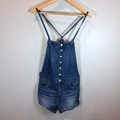 American Eagle Blue Denim Overall Shorts Womens Sz S Shortalls  Festival Summer - Image 1 of 4