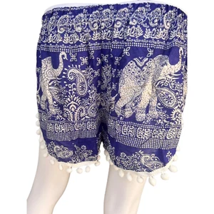 Pantalones Cortos Unisex Tailandia Elefante Estilo Informal Azul Mezcla con Pom Pom - Imagen 1 de 3
