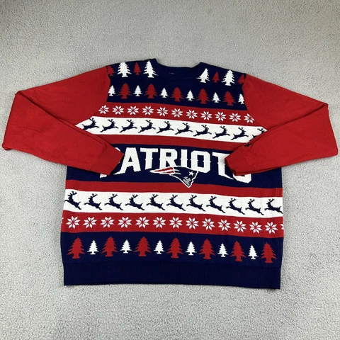 New England Patriots Sweater Team Apparel Mens XXL Ugly Christmas Red Blue Adult Cover