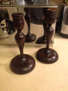 Antique English oak candlesticks - Picture 1 of 4