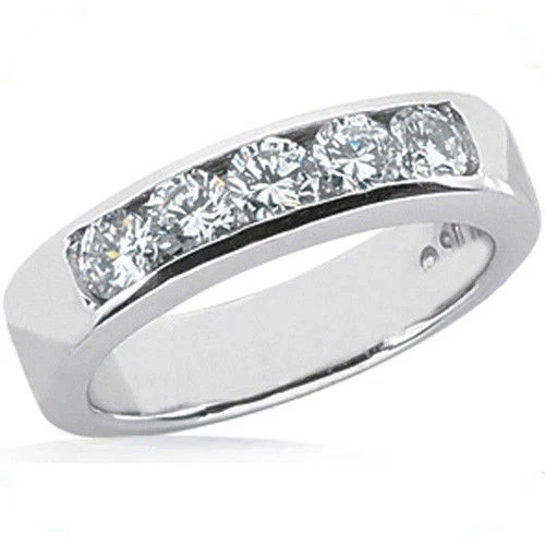 1.26 carat, 5 Stone Round Diamond Ring Wedding Band Channel H color SI1/SI2  - Image 1 of 1