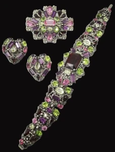 HOLLYCRAFT Multi-color Pastel Crystals Bracelet, Pin and Clip Earrings - Picture 1 of 22