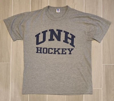 Vintage Russell Athletic UNH Hockey Single-Stitch Boxy Size Large Gray Made USA - Image 1 of 4