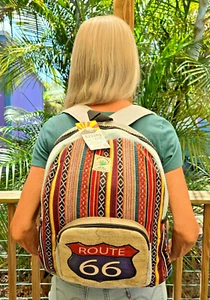 RISING INTERNATIONAL NEPAL Handmade ROUTE 66 RUCKSACK drei AUSSENTENTASCHEN - Bild 1 von 5