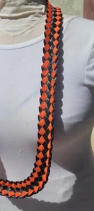 Graduation Lei Orange & Black w Gold Trim Double Ribbon Lei Ready2Ship - Picture 1 of 3