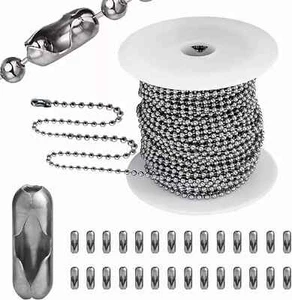 55Ft Ball Bead Chain Stainless Steel - Bulk Necklace Chain with 100 Matching - Picture 1 of 3