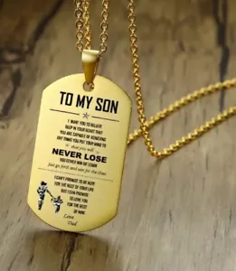 To My Son Love Dad Dog Tag Pendant Necklace Stainless steel 20" Free giftbox 985 - Picture 1 of 3