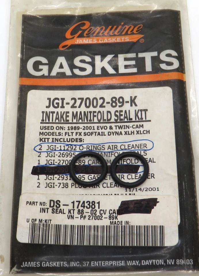 Juntas tóricas de filtro de aire James 11292 (juego de 2) para Harley-Davidson Twin-Cam Foto 1 de 1