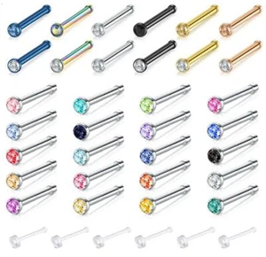 32pcs Surgical Steel Nose Pin Bone Piercing 6pcs Clear Screws Studs Retainer 18G - Picture 1 of 11