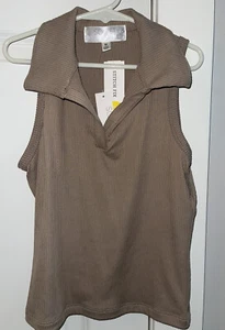NWT SOCIETY & STITCH Brown Sleeveless Ribbed Top with Collar Size Medium - Picture 1 of 6