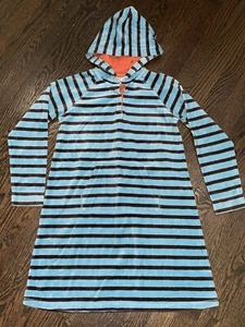 Girls Mini Boden Blue Brown Striped Velour Hoodie Dress Size 9-10 Years - Picture 1 of 3