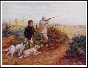 ENGLISH SETTER MEN DOGS SHOOTING SCENE LOVELY VINTAGE STYLE DOG ART PRINT POSTER - Picture 1 of 1