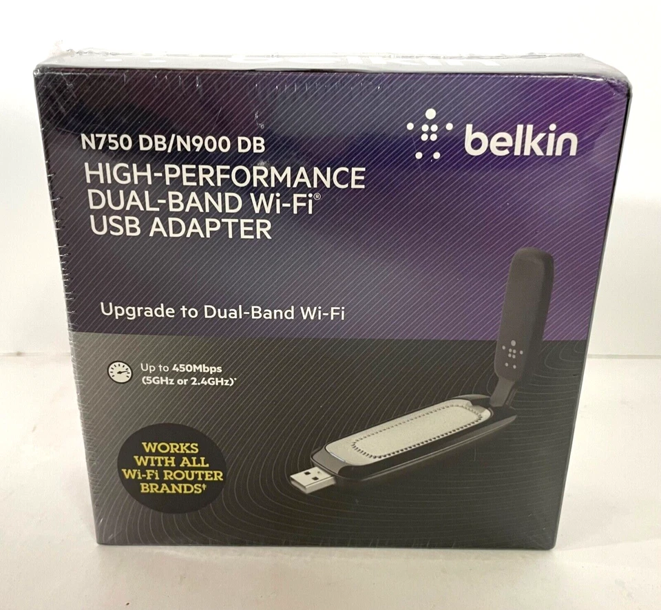 NIP Belkin N750 DB/N900 DB High-Performance Dual-Band WiFi USB Adapter Sealed - Image 1 of 1