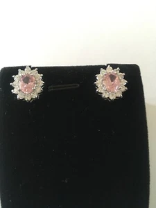 Natural Pink And White Topaz Earrings - Picture 1 of 2