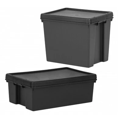 24L/36L Black Heavy Duty Storage Box with Lid Recycled Plastic Stackable Box - Image 1 of 4